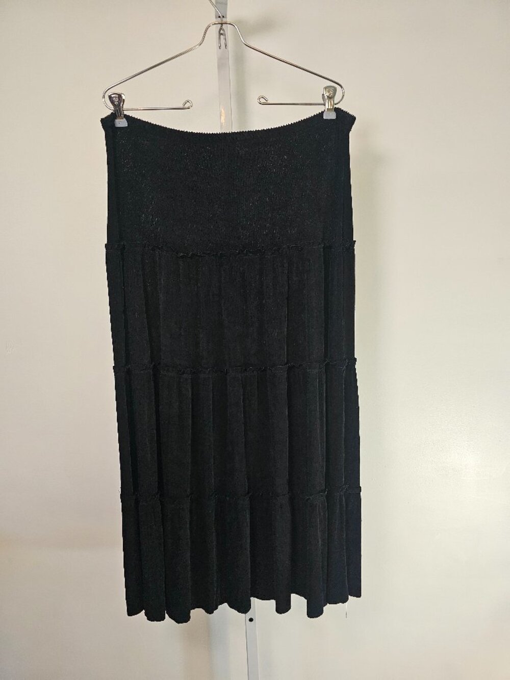 Travel Collection Skirt Black Tiered Maxi Slinky Knit Goth Grunge L